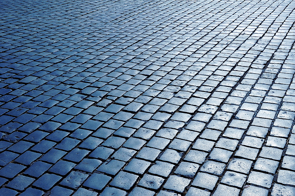 Cobblestones in backlight on the main market, Nuremberg, Middle Franconia, Bavaria, Germany, Europe
