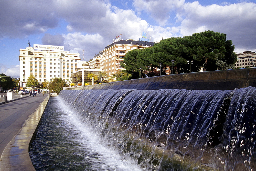 Fountain at the Centro Cultural de la Villa de Madrid, Plaza de Colon, Madrid, Spain, Europe