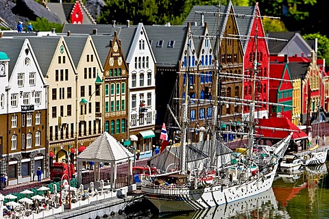 The harbourside of Bergen in Norway made from lego bricks, Legoland, Denmark