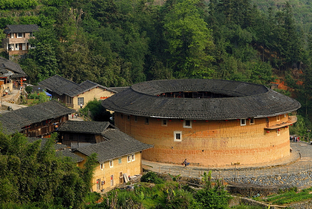 Tulou, circular earthen building near Yongding and Hukeng, made by the Hakka people, a Chinese minority, Fujian, China, Asia