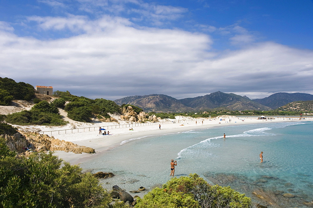 Sandy beach, panorama, bay, coast, Porto Giunco Playa, Villasimius, Sardinia, Italy, Europe