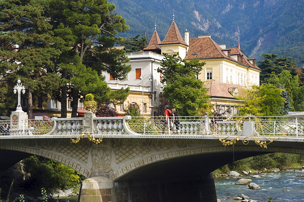 Art Nouveau bridge over Passer River, Merano, Trentino, Alto Adige, Italy, Europe