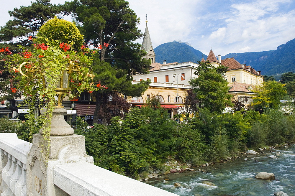 Art Nouveau bridge over Passer River, Merano, Trentino, Alto Adige, Italy, Europe