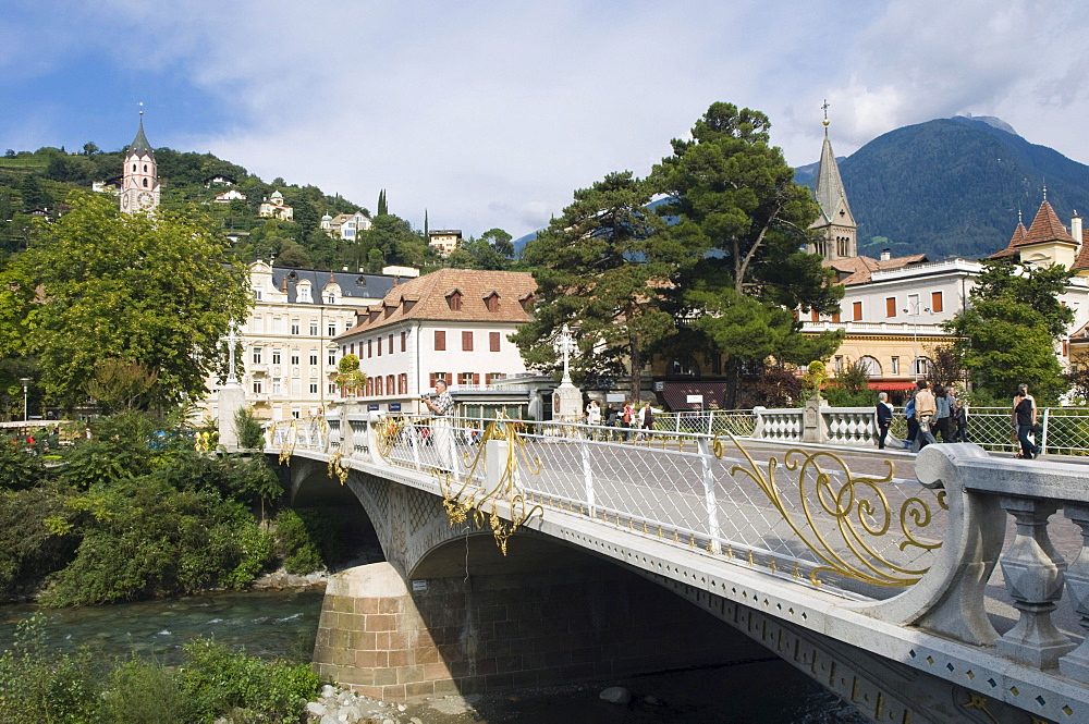 Art Nouveau bridge over Passer River, Merano, Trentino, Alto Adige, Italy, Europe