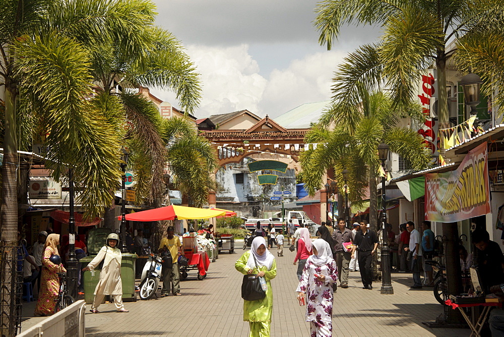 Pedestrian zone India Street in Kuching, Sarawak, Borneo, Malaysia, Southeast Asia