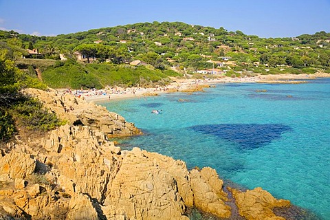 The beach of L'Escalet near Ramatuelle, Departement Var, at the Cote d'Azur, Provence, Southern France, France