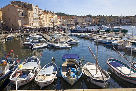 Boats in the harbour of Saint-Tropez, Departement Var, Cote d'Azur, Provence, Southern France, France