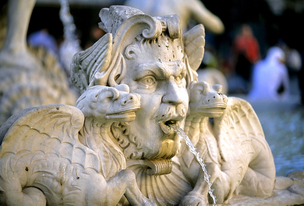 Fountain statue, sea creature with a dragon, Fontana del Moro Fountain, Piazza Navona, Rome, Lazio, Italy, Europe