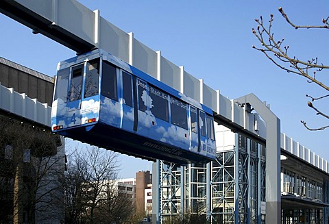 H-Bahn, hanging railway on the campus of the Technische Universitaet, Institute of technology, Dortmund, Ruhr area, North Rhine-Westphalia, Germany, Europe