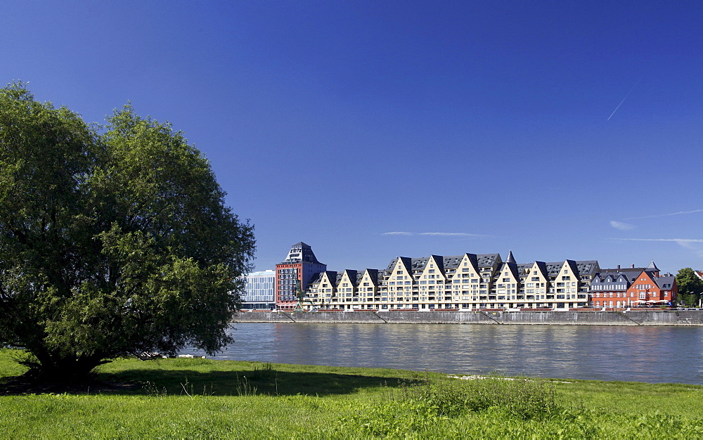 Siebengebirge and Silo 23, storehouses converted into homes and offices at the Rheinauhafen harbour, Cologne, Rhineland, North Rhine-Westphalia, Germany, Europe