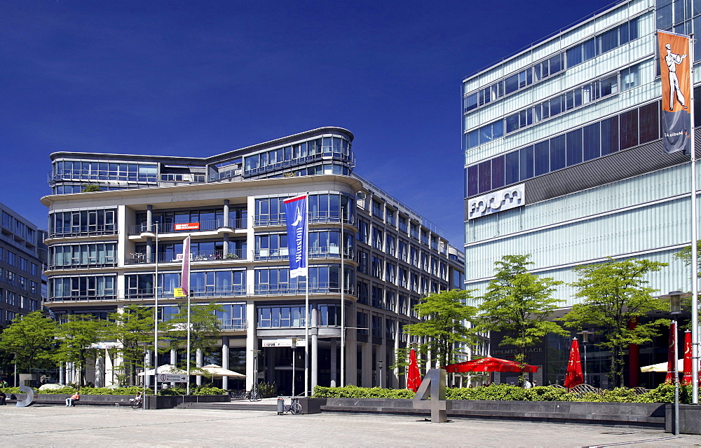 Office buildings and radio studios in the Mediapark Media Park, Cologne, Rhineland, North Rhine-Westphalia, Germany, Europe