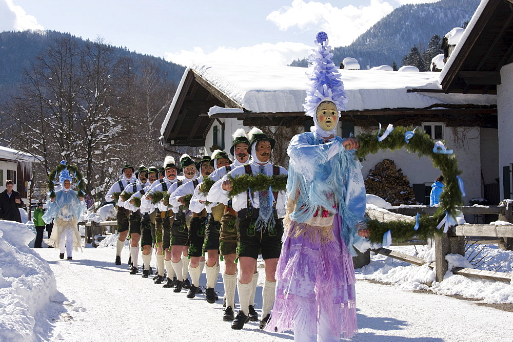 "Schellenruehrer" bell ringers, carnival, Mittenwald, Werdenfels, Upper Bavaria, Bavaria, Germany, Europe