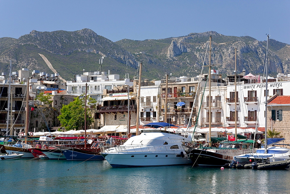 Boats in the port of Kyrenia, also known as Girne, Northern Cyprus, Cyprus, Europe