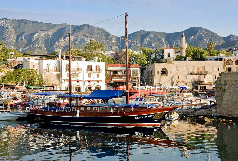 A sailing ship in the port of Kyrenia, also known as Girne, Northern Cyprus, Cyprus, Europe