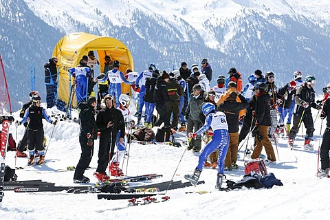 Start tent, Swiss Alpine Ski Championships 2009, St. Moritz, Upper Engadin, Graubuenden, Switzerland, Europe