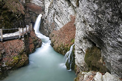 Thur waterfalls with high water levels at the beginning of the snow melt, Toggenburg, St. Gallen, Switzerland, Europe