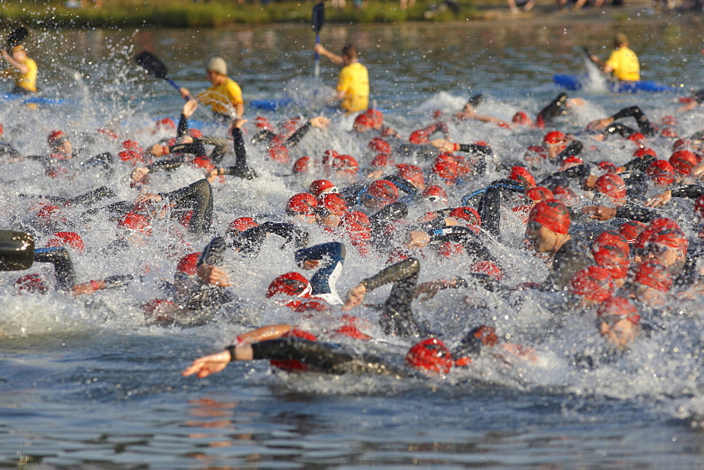 Triathlon, swimming competition, Ironman Germany, Frankfurt, Hesse, Germany, Europe