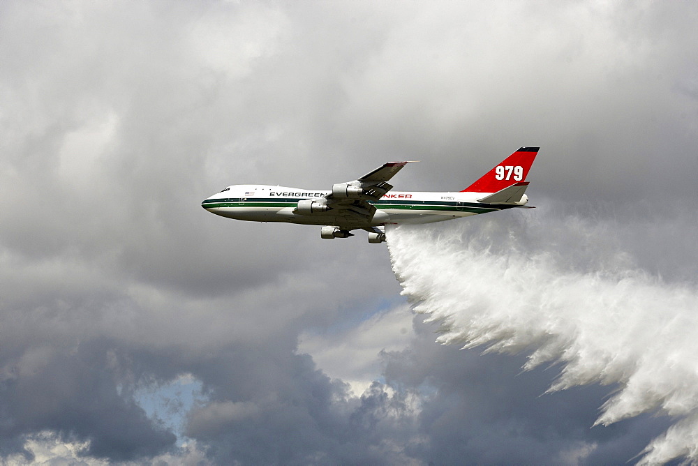 The fire-fighting plane "Supertanker" of the American Airline Evergreen at a demonstration at the airport Frankfurt-Hahn, Rhineland-Palatinate, Germany, Europe