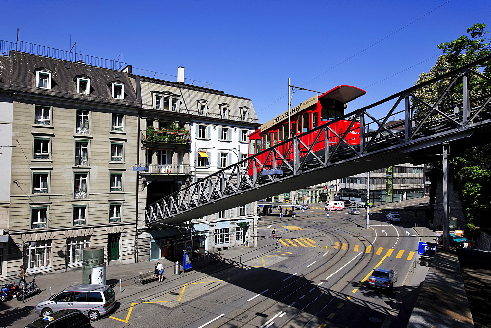 Polybahn crossing the street from Central Square to the University, Zurich, Switzerland, Europe