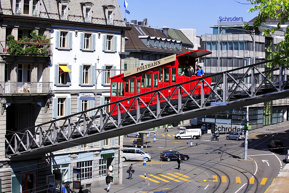 Polybahn crossing the street from Central Square to the University, Zurich, Switzerland, Europe