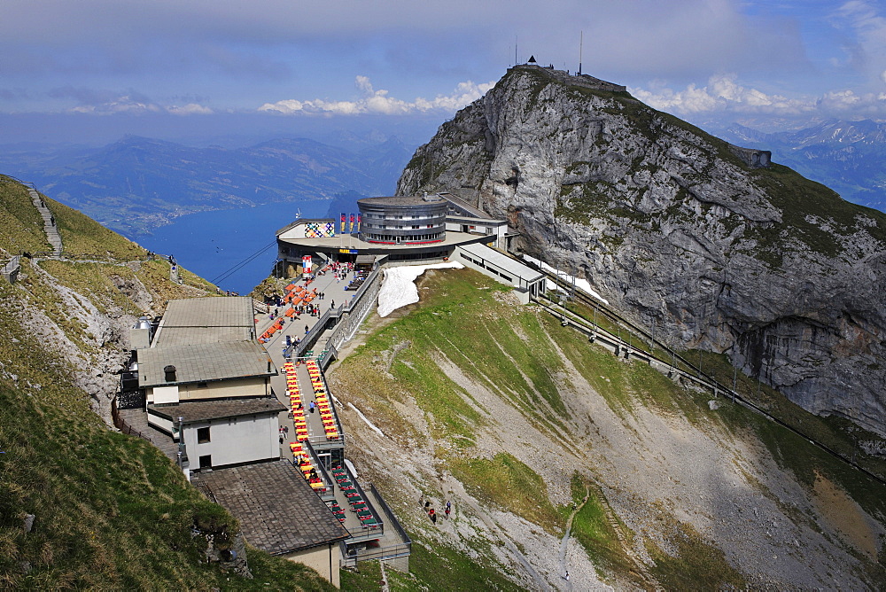 Hotel Pilatus Kulm and Bellevue on Mount Pilatus, popular tourist's destination, near Lucerne, views of Lake Lucerne, Switzerland, Europe