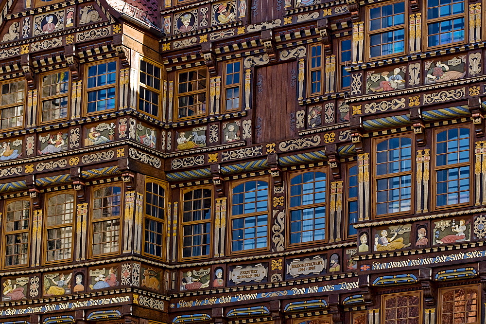 Detail of the front of the Wedekindhaus house at the market square, Hildesheim, Lower Saxony, Germany, Europe