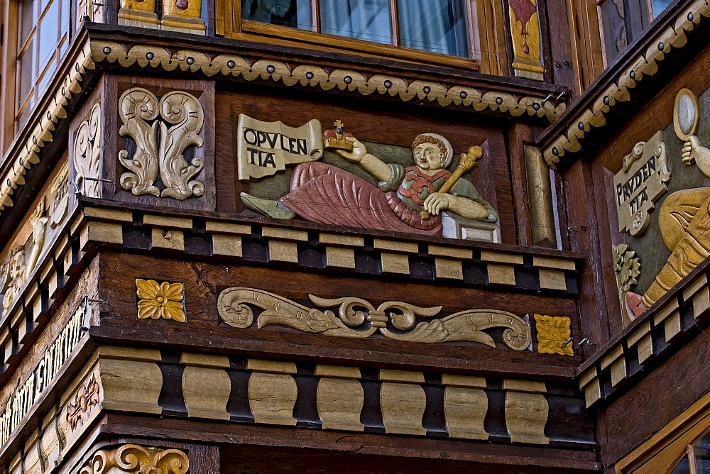 Detail of the front of the Wedekindhaus house at the market square, Hildesheim, Lower Saxony, Germany, Europe