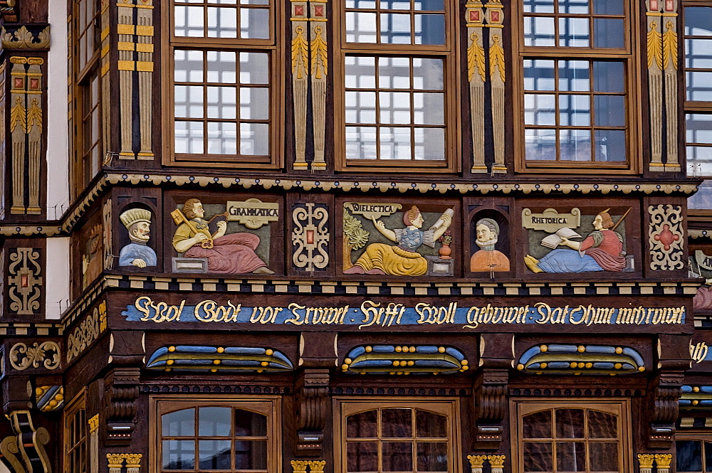 Detail of the front of the Wedekindhaus house at the market square, Hildesheim, Lower Saxony, Germany, Europe