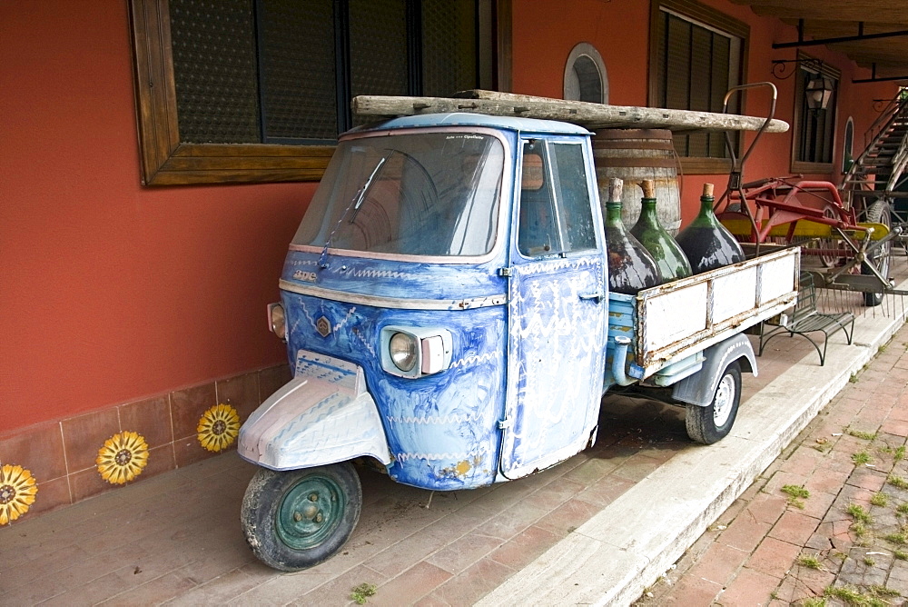 Old Ape Piaggio Van for wine transportation