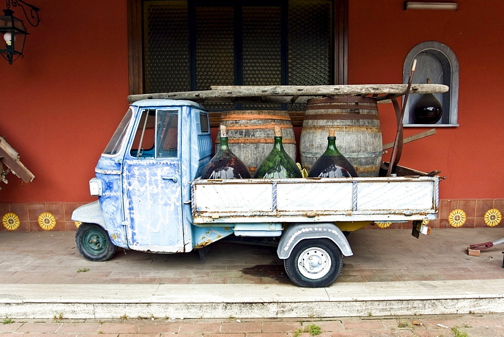 Old Ape Piaggio Van for wine transportation