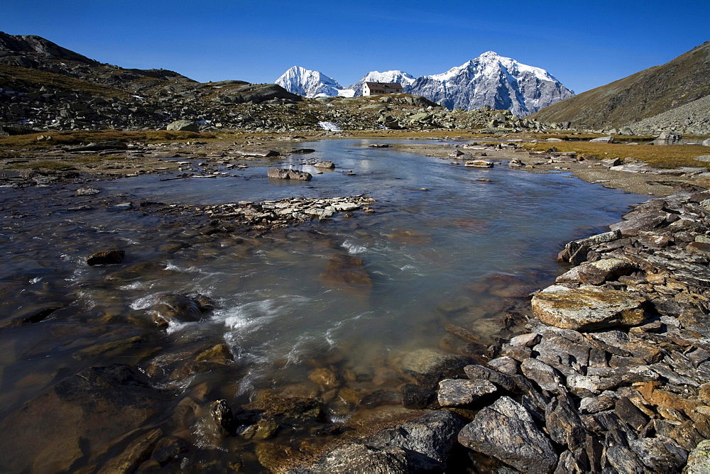 Mt. Ortler, mountain stream, Sulden, Ortler mountain range, Stelvio National Park, South Tyrol, Italy, Europe