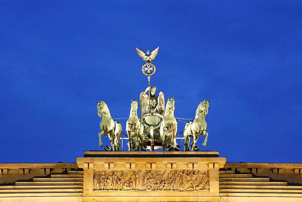 Brandenburg Gate at night, Quadriga, Berlin, Germany, Europe