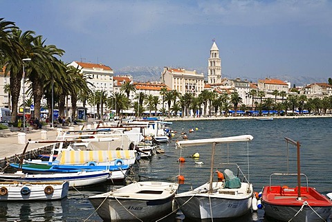 Seaside promenade of Riva, Split, Dalmatia, Croatia, Adriatic Sea, Mediterranean, Europe