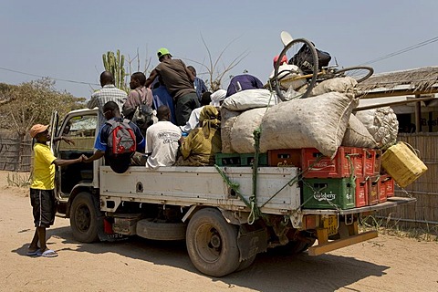 Shared taxi, fully loaded truck, Cape Maclear Peninsula, Lake Malawi, Malawi, South East Africa