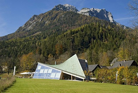 National Park Pavilion in front of the Grosse Buchstein mountain, Gstatterboden, Gesaeuse National Park, Styria, Austria, Europe