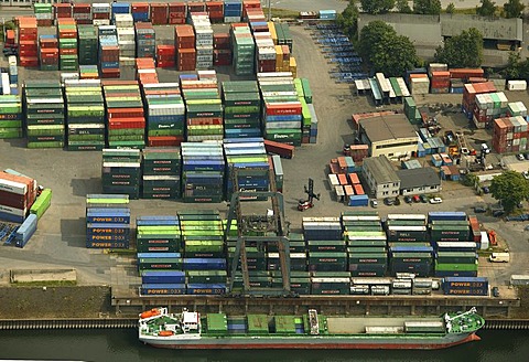 Aerial photograph of Rhein-Ruhr-Hafen container terminal, Duisburg, Ruhr Area, North Rhine-Westphalia, Germany, Europe