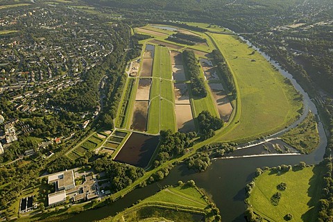 Aerial picture, Waterworks Essen, water filter, Ruhr, Ueberruhr with Ueberruhr-Island, Essen, Ruhr area, North Rhine-Westphalia, Germany, Europe