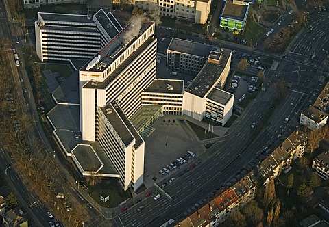 Aerial picture, EON Ruhrgas, headquarters, gas supply, energy supply company, multi-storey office building, Essen, Ruhr area, North Rhine-Westphalia, Germany, Europe