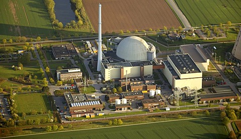 Aerial photograph, AKW, Atomkraftwerk, atom power plant, Weser, Grohnde, Emmerthal, Lower Saxony, Germany, Europe