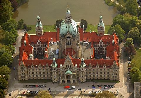 Aerial photograph, old city hall, sea, Hannover, Lower Saxony, Germany, Europe