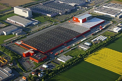 Aerial photo, discount store KIK, warehouses, main administration, Boenen, Ruhr area, North Rhine-Westphalia, Germany, Europe