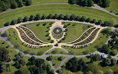 Aerial photo, baroque flower bed, garden, Rheinaue leisure park, Bonn, Rhineland, North Rhine-Westphalia, Germany, Europe