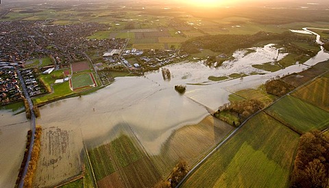 Aerial picture, flood, stever high water, Muensterland, Ruhr area, North Rhine-Westphalia, Germany, Europe