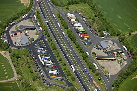 Aerial picture, Peppenhoven motorway restaurant on the motorway A61 between Swifttal and Rheinbach, North Rhine-Westphalia, Germany, Europe