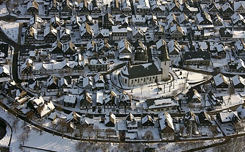 Aerial view, church, Winterberg, Sauerland, North Rhine-Westphalia, Germany, Europe