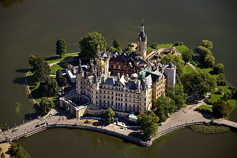 Areal view, Schwerin Castle, Schwerin, Mecklenburg-Western Pomerania, Germany, Europe