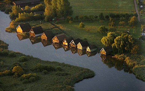 Aerial photograph, boat houses, Roebel, Mueritz, Mecklenburg-Western Pomerania, Germany, Europe