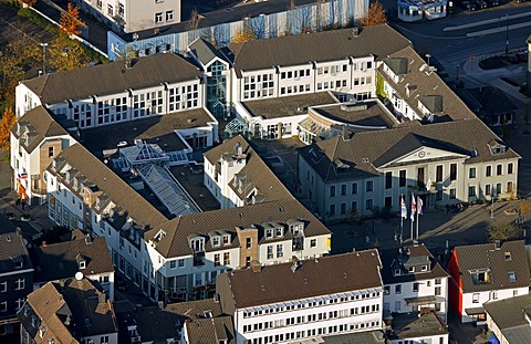 Aerial view, town hall, Heiligenhaus, North Rhine-Westphalia, Germany, Europe