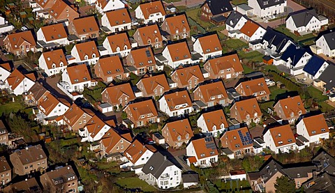 Aerial photo, newly developed arera, single-family homes, Castrop-Rauxel, Ruhrgebiet, North Rhine-Westphalia, Germany, Europe