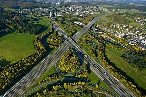 Aerial photo, autobahn motorway junction Olpe Sued, Wenden, Olpe, Sauerland, North Rhine-Westphalia, Germany, Europe